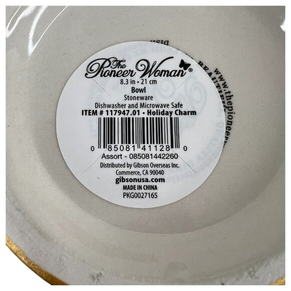 The Pioneer Woman Holiday Charm Stoneware Bowl 8” Scalloped Rim Polka Dot Floral - Picture 6 of 8